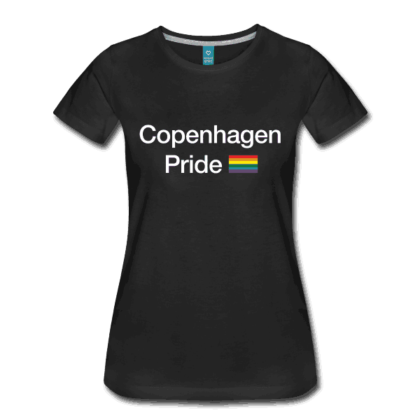 Copenhagen Pride med regnbueflag - hashtag som tryk på t-shirt m.m.