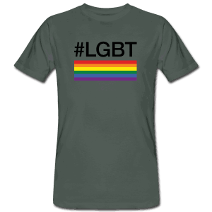 LGBT+ med regnbueflag - hashtag som tryk på t-shirt - #LGBT